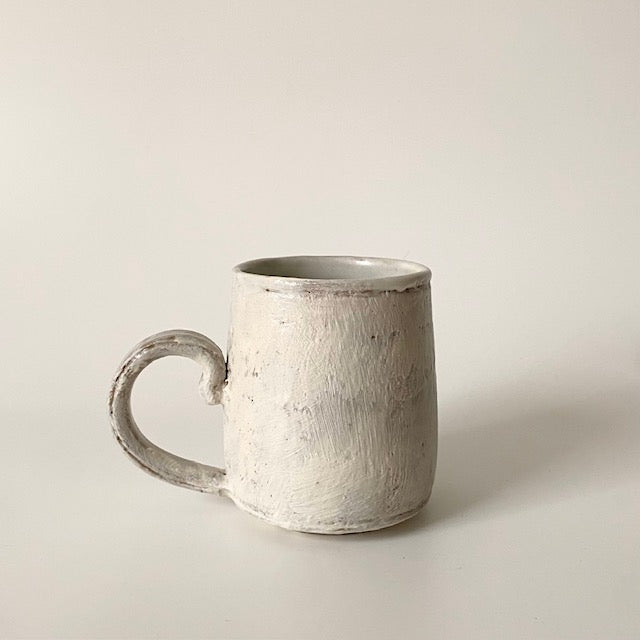 MIKA Handmade Mug – Modern Handle Design, Natural Organic Tones (8oz) / White