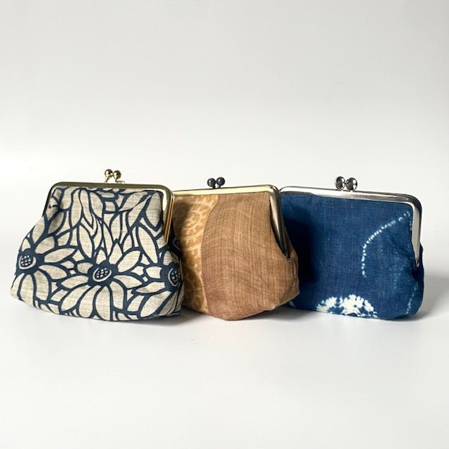 Japanese linen Gamaguchi pouches (kiss-lock pouches) - MIKAHardgoods